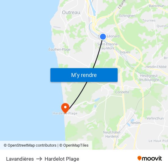 Lavandières to Hardelot Plage map