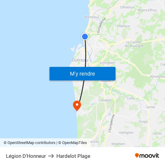 Légion D'Honneur to Hardelot Plage map
