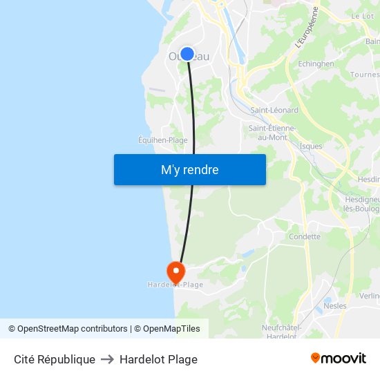 Cité République to Hardelot Plage map