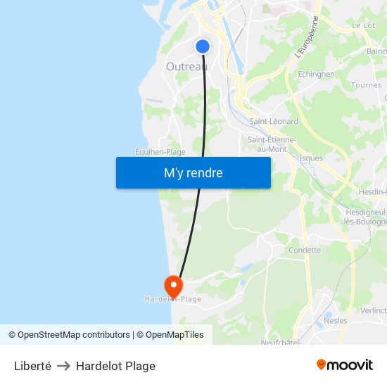 Liberté to Hardelot Plage map