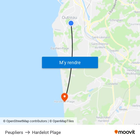 Peupliers to Hardelot Plage map