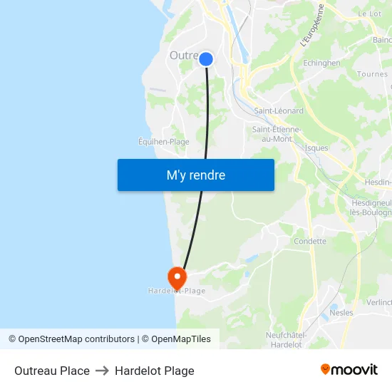 Outreau Place to Hardelot Plage map