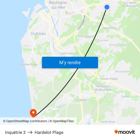 Inquétrie 3 to Hardelot Plage map