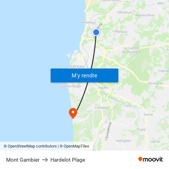 Mont Gambier to Hardelot Plage map