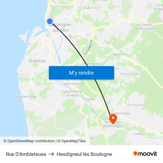 Rue D'Ambleteuse to Hesdigneul lès Boulogne map