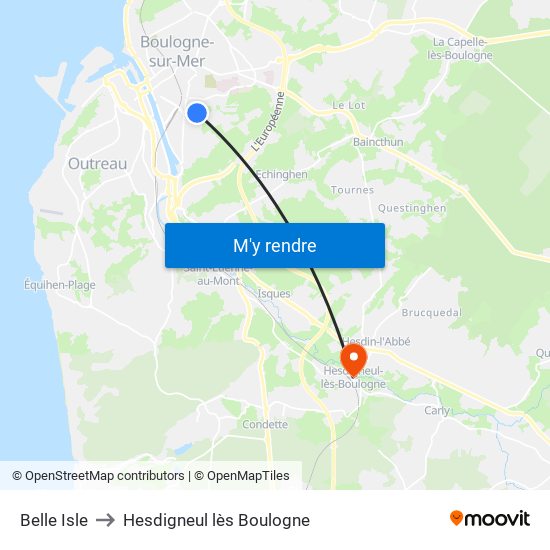Belle Isle to Hesdigneul lès Boulogne map