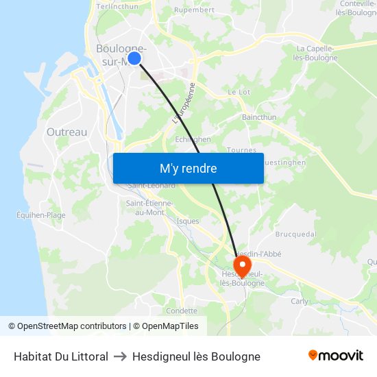 Habitat Du Littoral to Hesdigneul lès Boulogne map