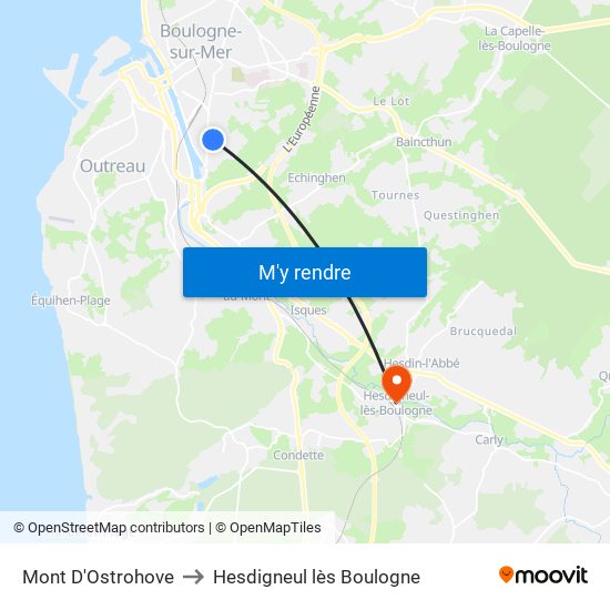 Mont D'Ostrohove to Hesdigneul lès Boulogne map