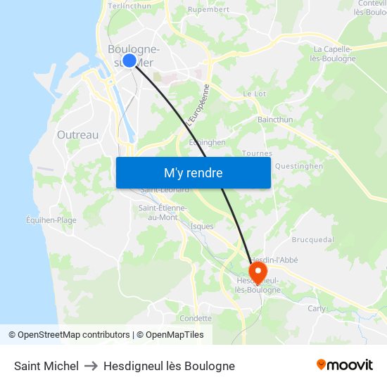 Saint Michel to Hesdigneul lès Boulogne map