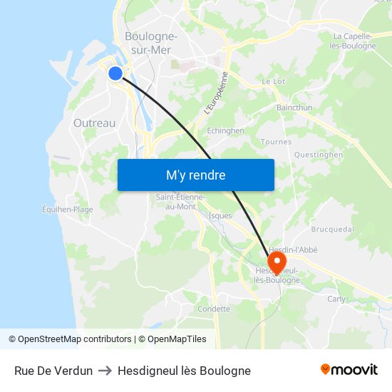 Rue De Verdun to Hesdigneul lès Boulogne map