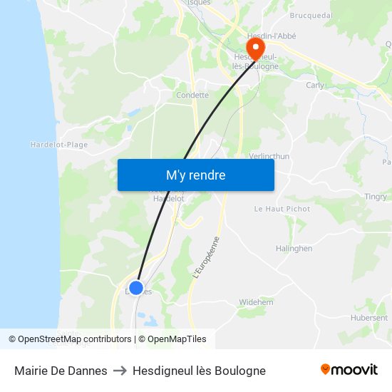 Mairie De Dannes to Hesdigneul lès Boulogne map