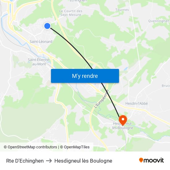 Rte D'Echinghen to Hesdigneul lès Boulogne map