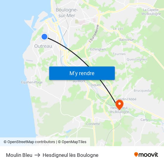Moulin Bleu to Hesdigneul lès Boulogne map