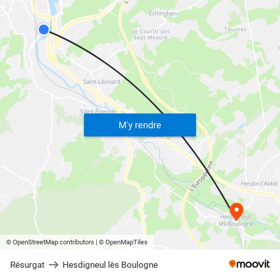 Résurgat to Hesdigneul lès Boulogne map