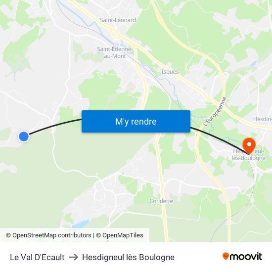 Le Val D'Ecault to Hesdigneul lès Boulogne map