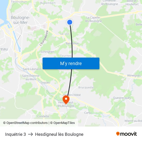 Inquétrie 3 to Hesdigneul lès Boulogne map