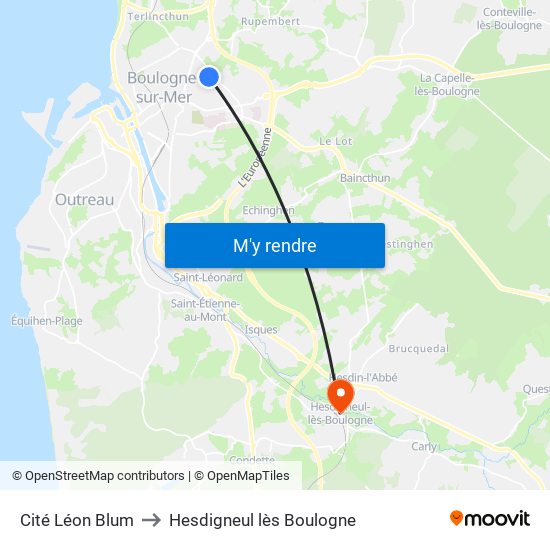 Cité Léon Blum to Hesdigneul lès Boulogne map