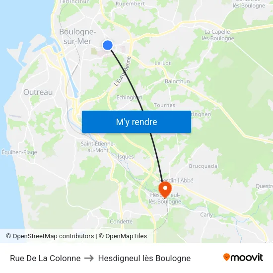 Rue De La Colonne to Hesdigneul lès Boulogne map