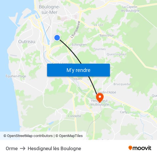 Orme to Hesdigneul lès Boulogne map