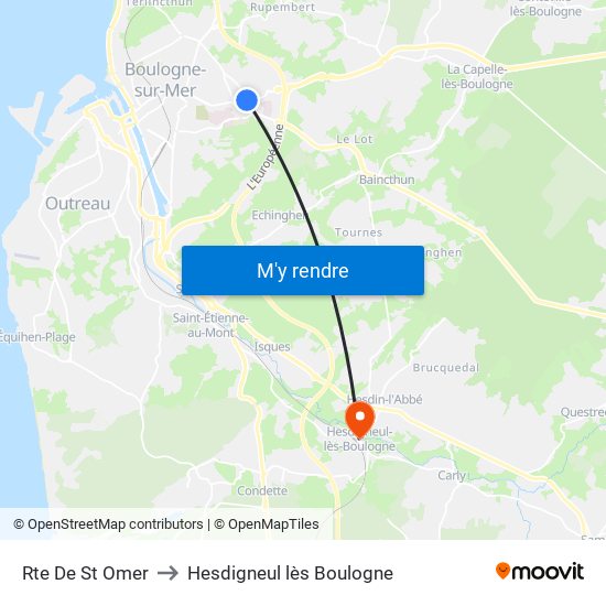 Rte De St Omer to Hesdigneul lès Boulogne map