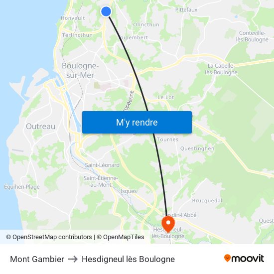 Mont Gambier to Hesdigneul lès Boulogne map