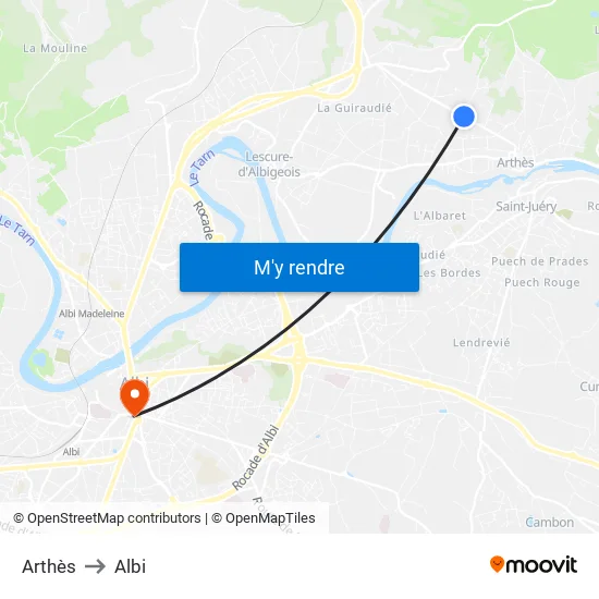 Arthès to Albi map