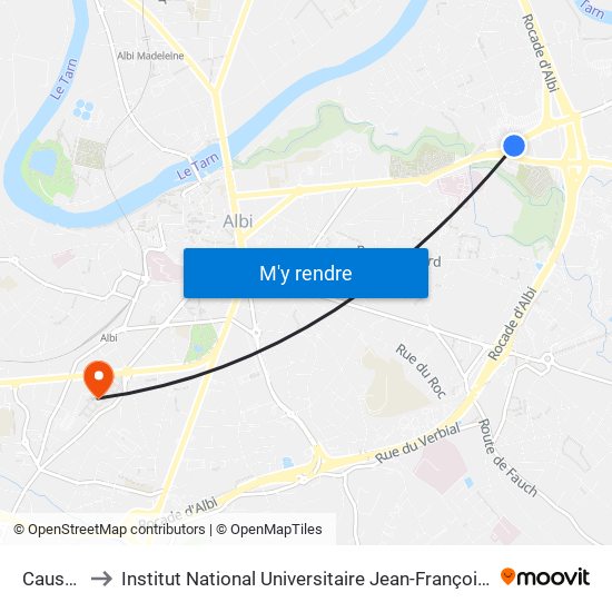 Caussels to Institut National Universitaire Jean-François Champollion map