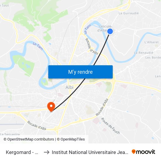 Kergomard - Médiathèque to Institut National Universitaire Jean-François Champollion map