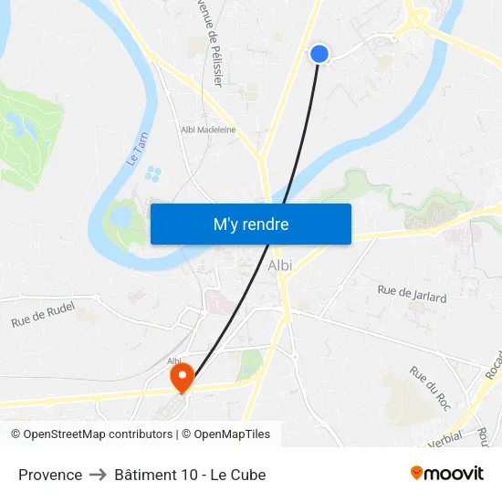 Provence to Bâtiment 10 - Le Cube map