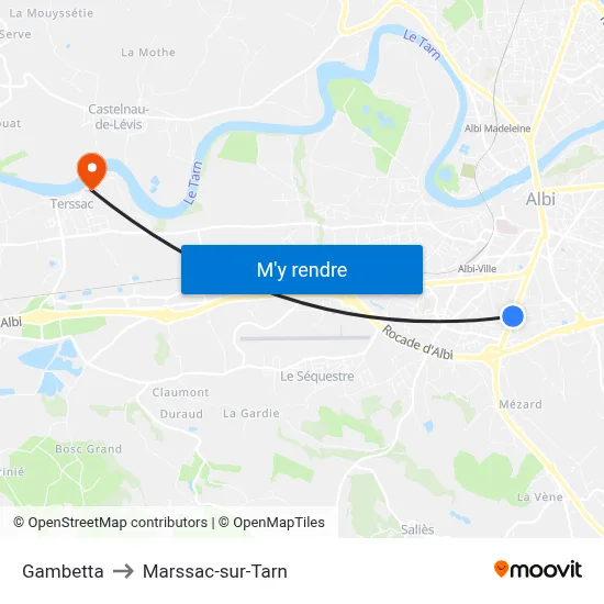 Gambetta to Marssac-sur-Tarn map