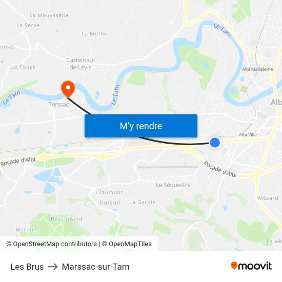Les Brus to Marssac-sur-Tarn map