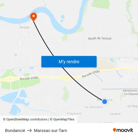 Bondancié to Marssac-sur-Tarn map