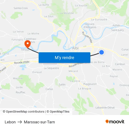 Lebon to Marssac-sur-Tarn map