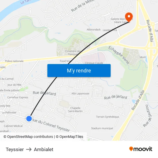 Teyssier to Ambialet map