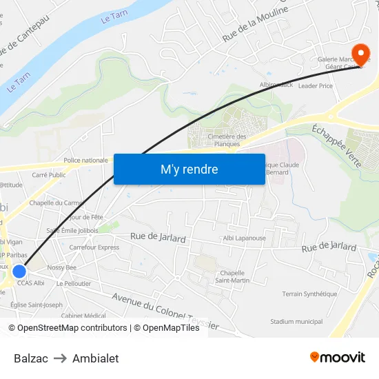 Balzac to Ambialet map
