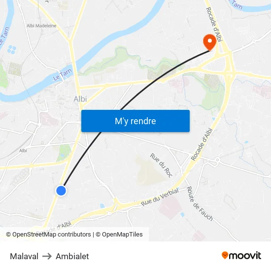Malaval to Ambialet map