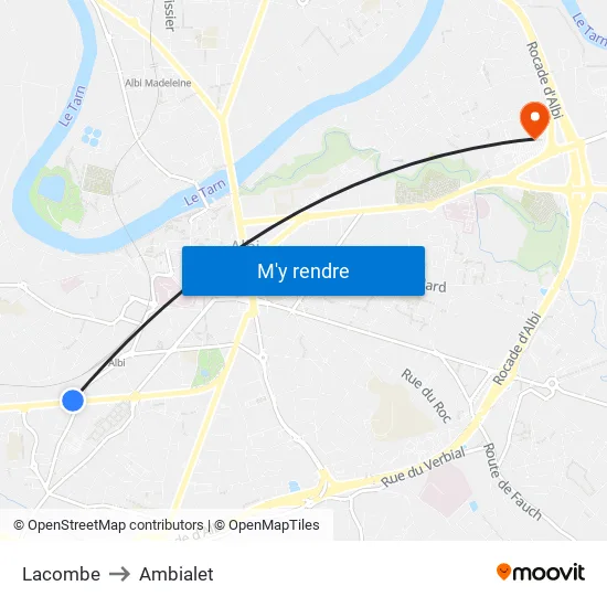 Lacombe to Ambialet map