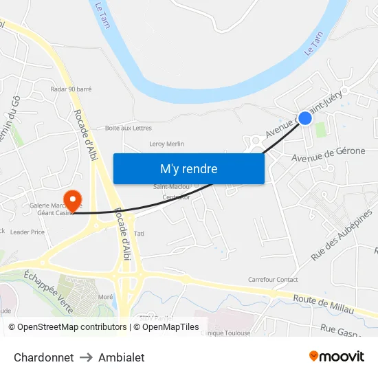Chardonnet to Ambialet map