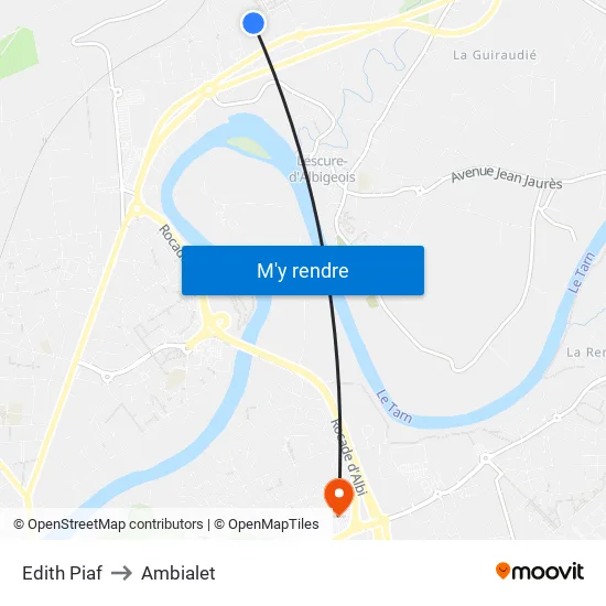 Edith Piaf to Ambialet map