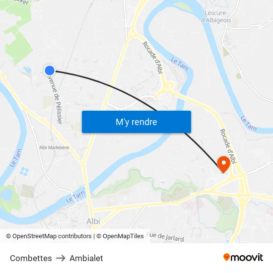 Combettes to Ambialet map