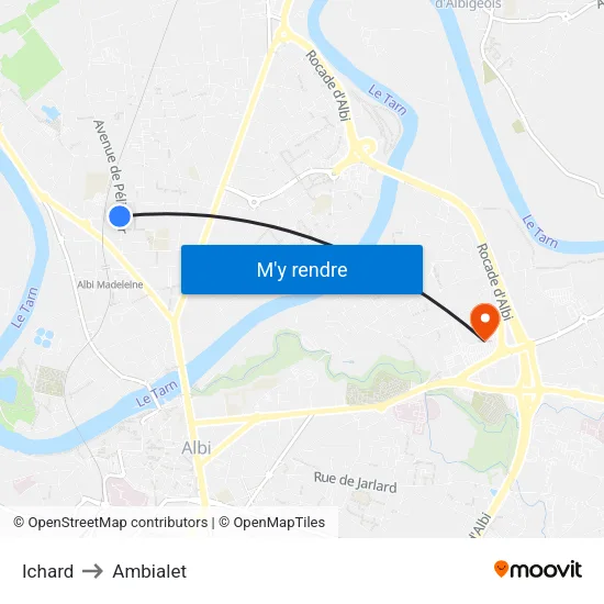 Ichard to Ambialet map