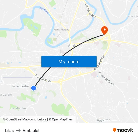 Lilas to Ambialet map