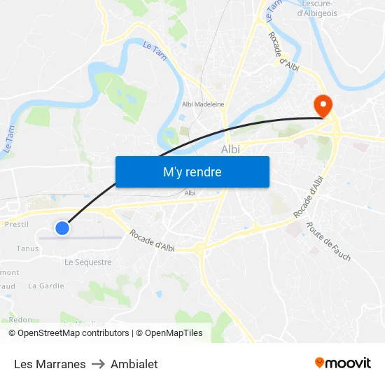 Les Marranes to Ambialet map