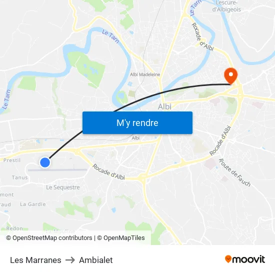 Les Marranes to Ambialet map