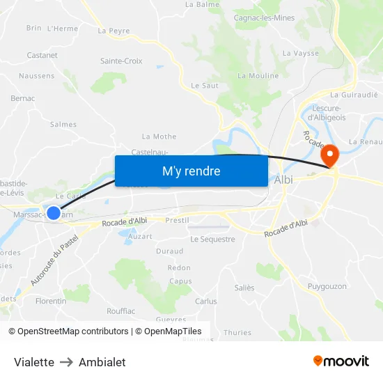 Vialette to Ambialet map