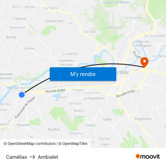 Camélias to Ambialet map