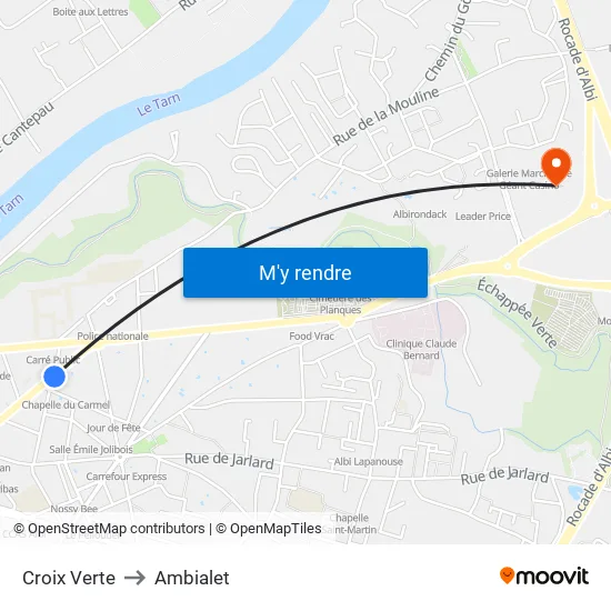 Croix Verte to Ambialet map