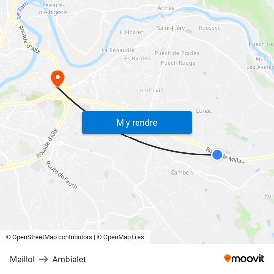 Maillol to Ambialet map