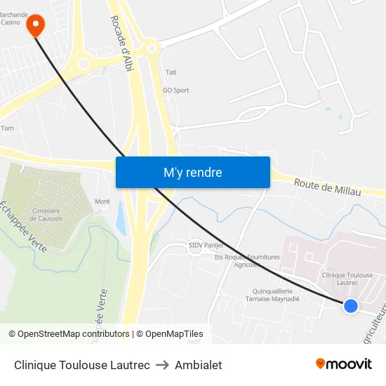 Clinique Toulouse Lautrec to Ambialet map