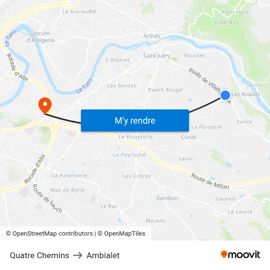 Quatre Chemins to Ambialet map